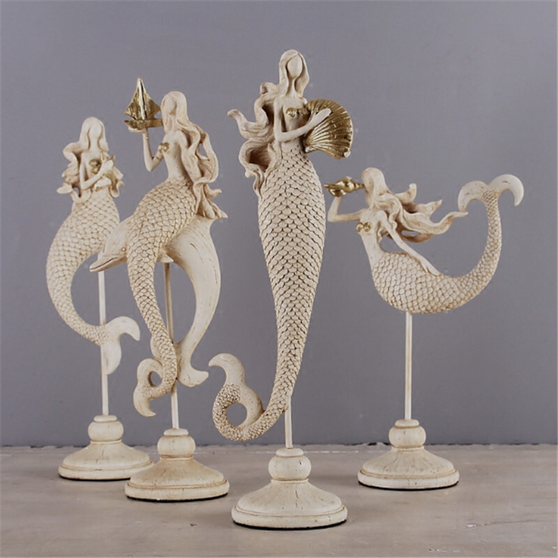 歐式復(fù)古美人魚(yú)擺件 樹(shù)脂工藝打造的家居藝術(shù)珍品